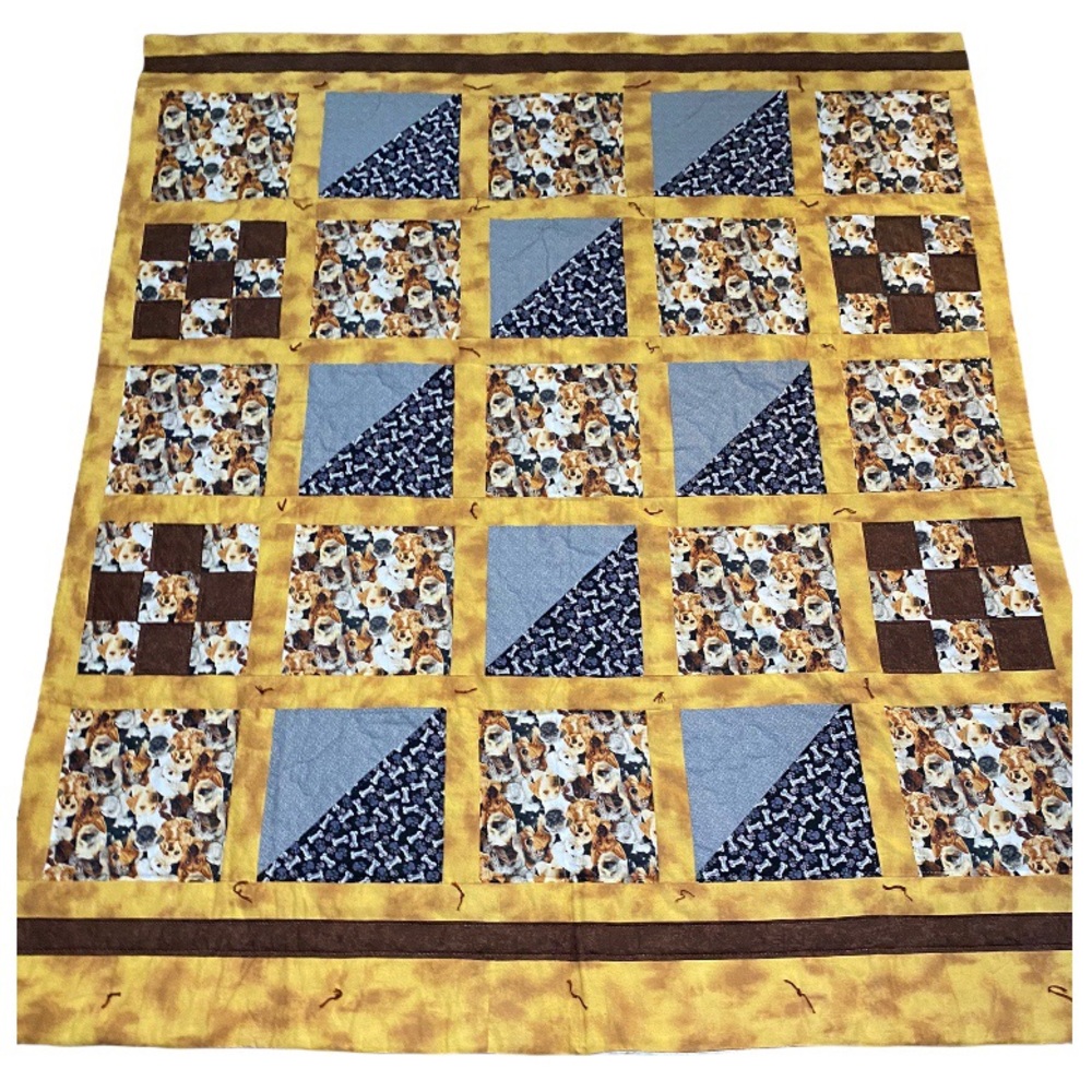 Hand Crafted by Mom Twin Allover Puppy Dog Print Bones Quilt Aussie Husky Pug